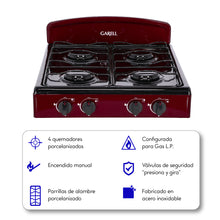 Cargar imagen en el visor de la galería, PARRILLA PARA MESA MARCA GARELL MODELO PM4Q-T 4 QUEMADORES