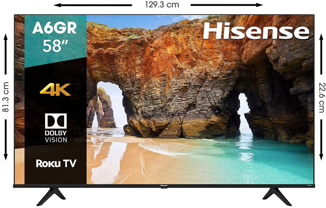 TELEVISOR MARCA  HISENSE DE 58 PULGADAS MODELO 58A6GR 4K SMART ROKU