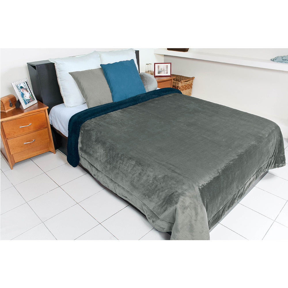 COBERTOR MARCA MINK MODELO GRIS-MARINO KING SIZE