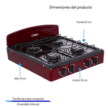 Cargar imagen en el visor de la galería, PARRILLA PARA MESA MARCA GARELL MODELO PM4Q-T 4 QUEMADORES
